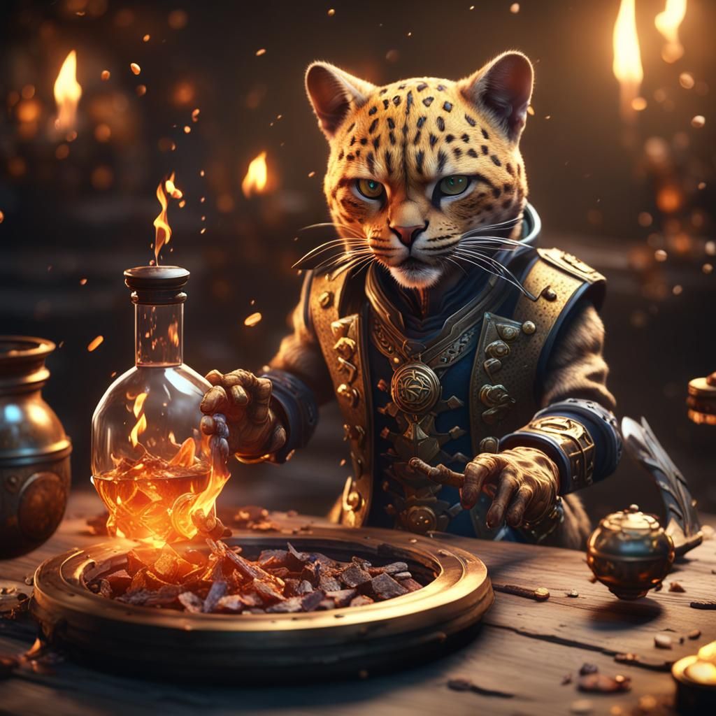 Leopard Cat Injects Fire Power Potion