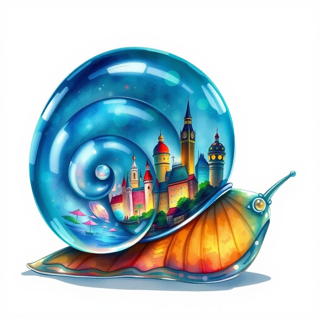 Glass Snail Carries Cityscape: Anime-Inspired Dream World
