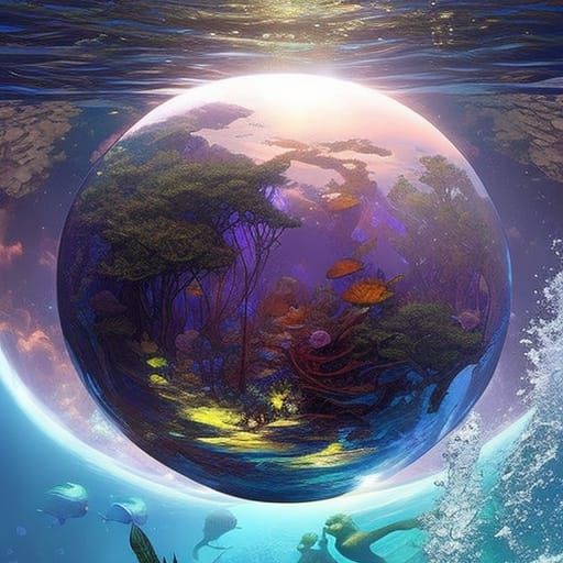 Mermaid Grotto in Transparent Orb, Detailed 8K