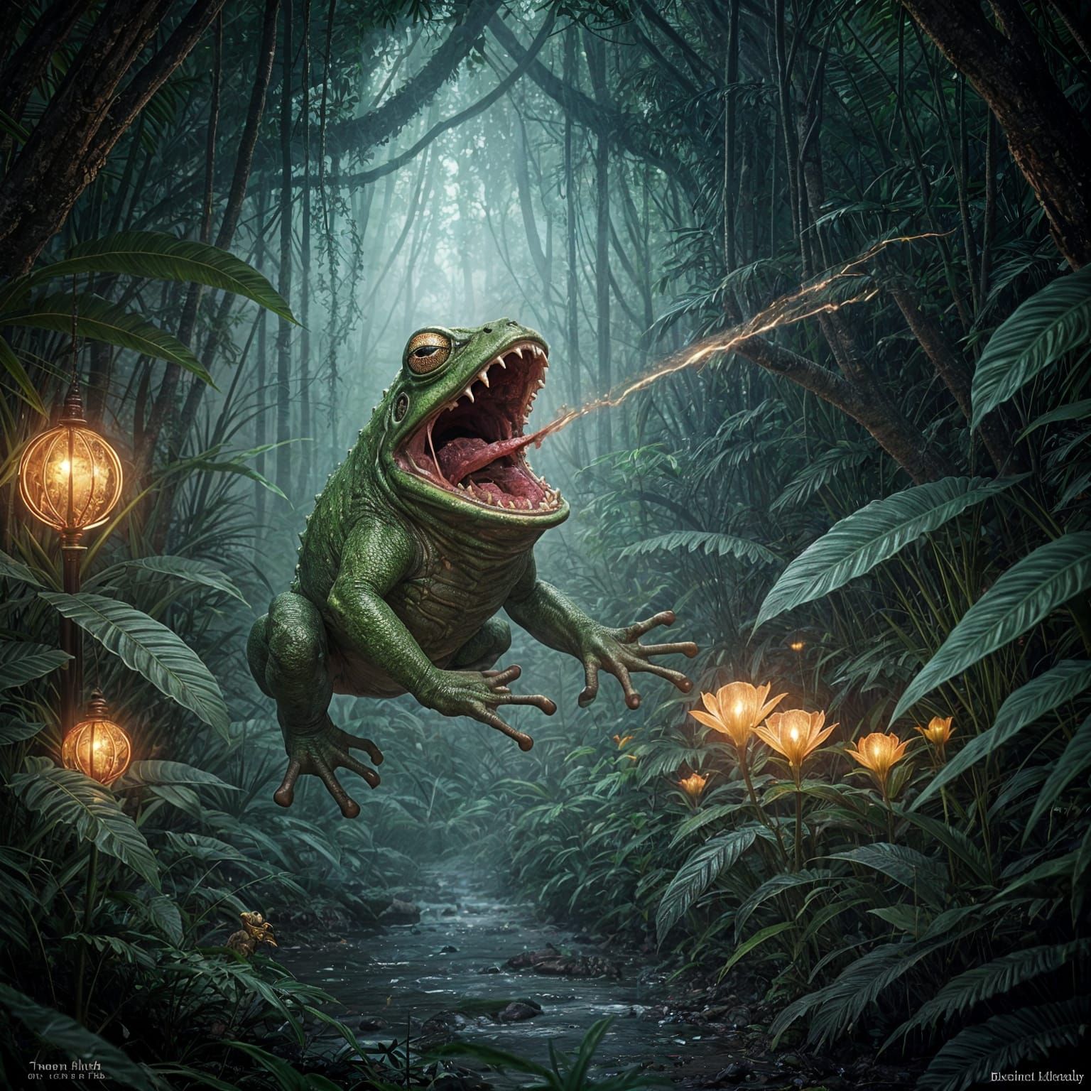 Toothy Alien Creature Leaps from Jungle in Surreal Sci-Fi St...