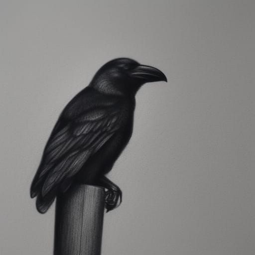 Charcoal Crow on Power Line: Detailed Drawing