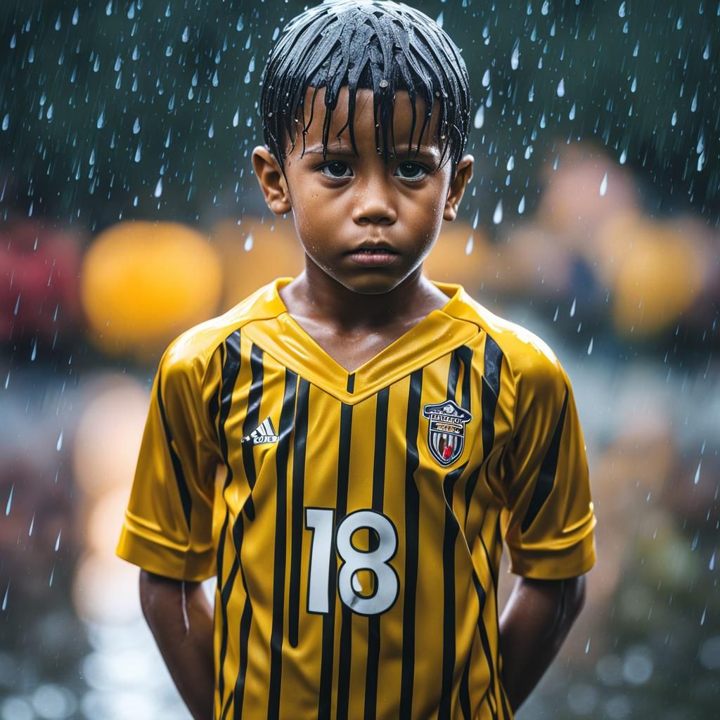Miserable Boy in Rain: Photorealistic 8K Image