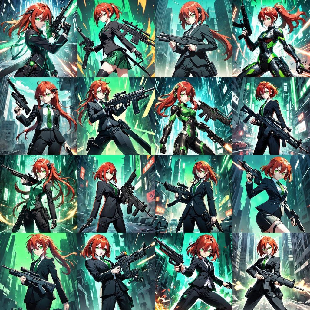 Stunning Anime-Inspired Combat Gynoid with Dark Elegance