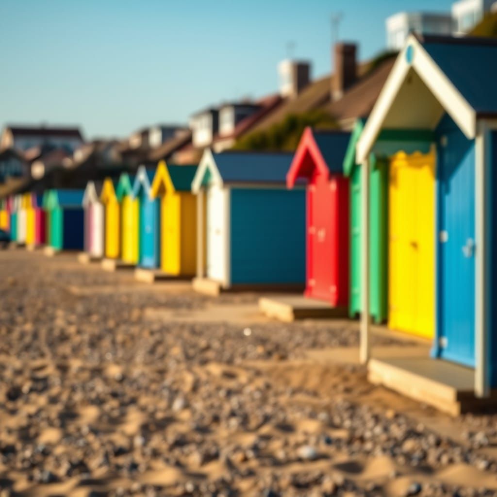 Lowestoft Beach Huts in Vibrant Sun-Kissed Scene