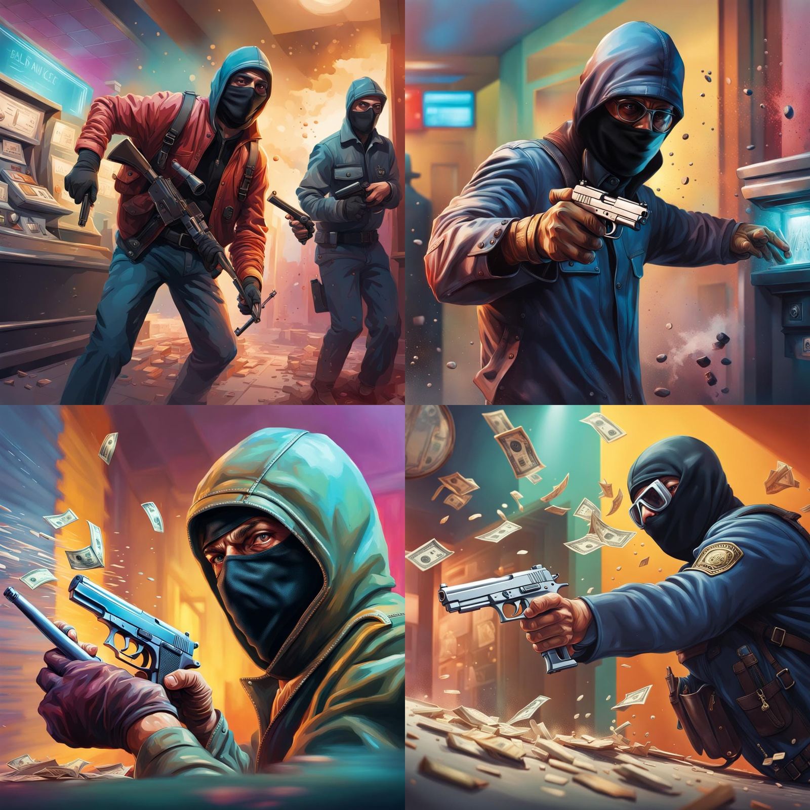 Hyperrealistic Bank Robbery Concept Art