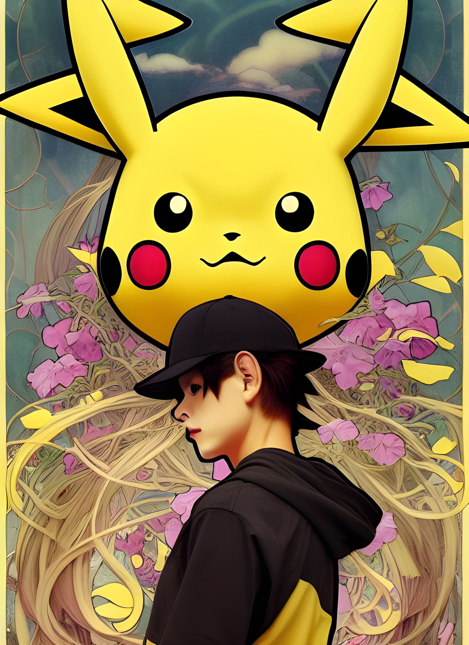 Pikachu as God in Art Nouveau Style