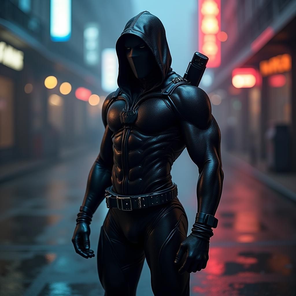 Raiden in Latex Catsuit, Gritty Cyberpunk Style