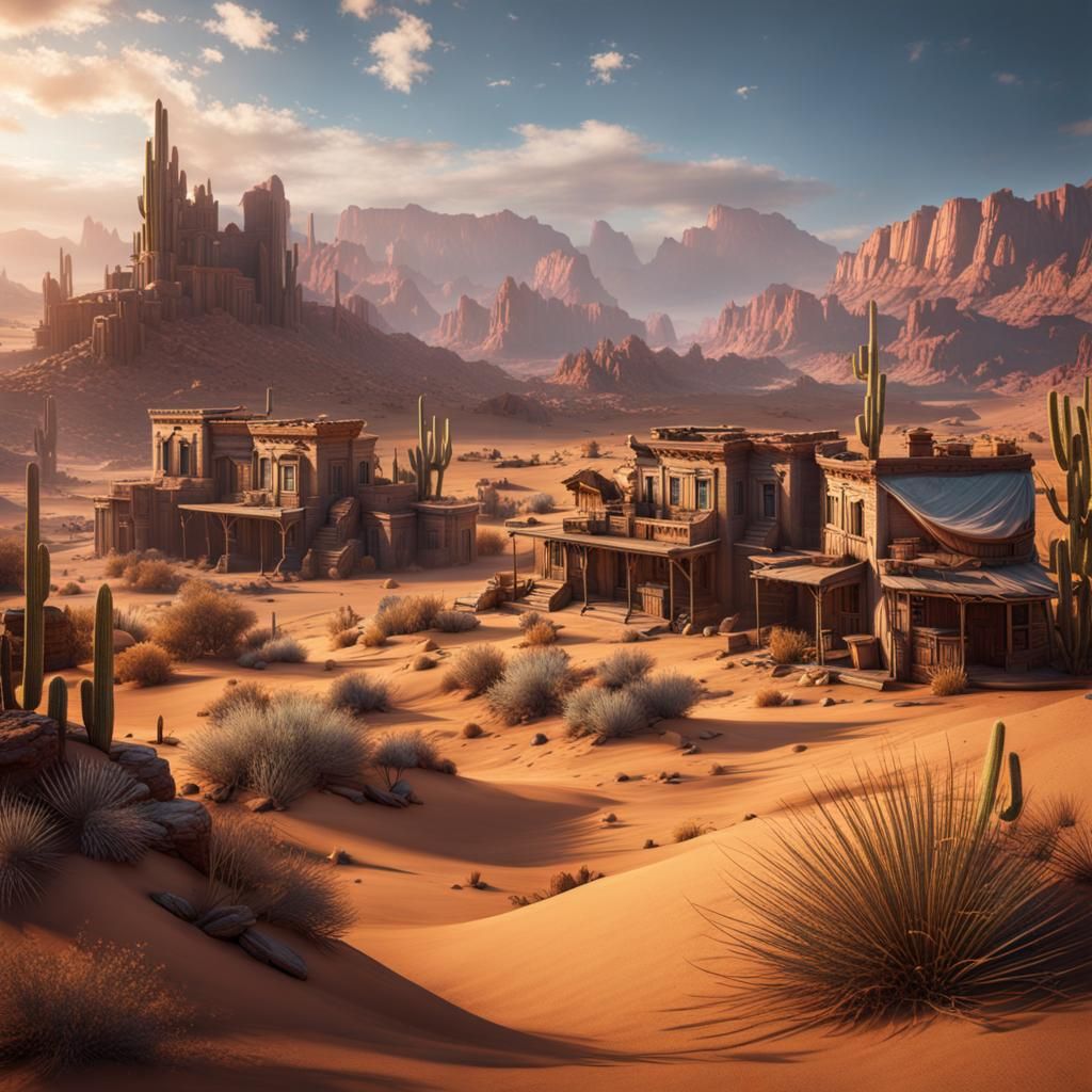 Fantastical Desert Ghost Town Concept Art