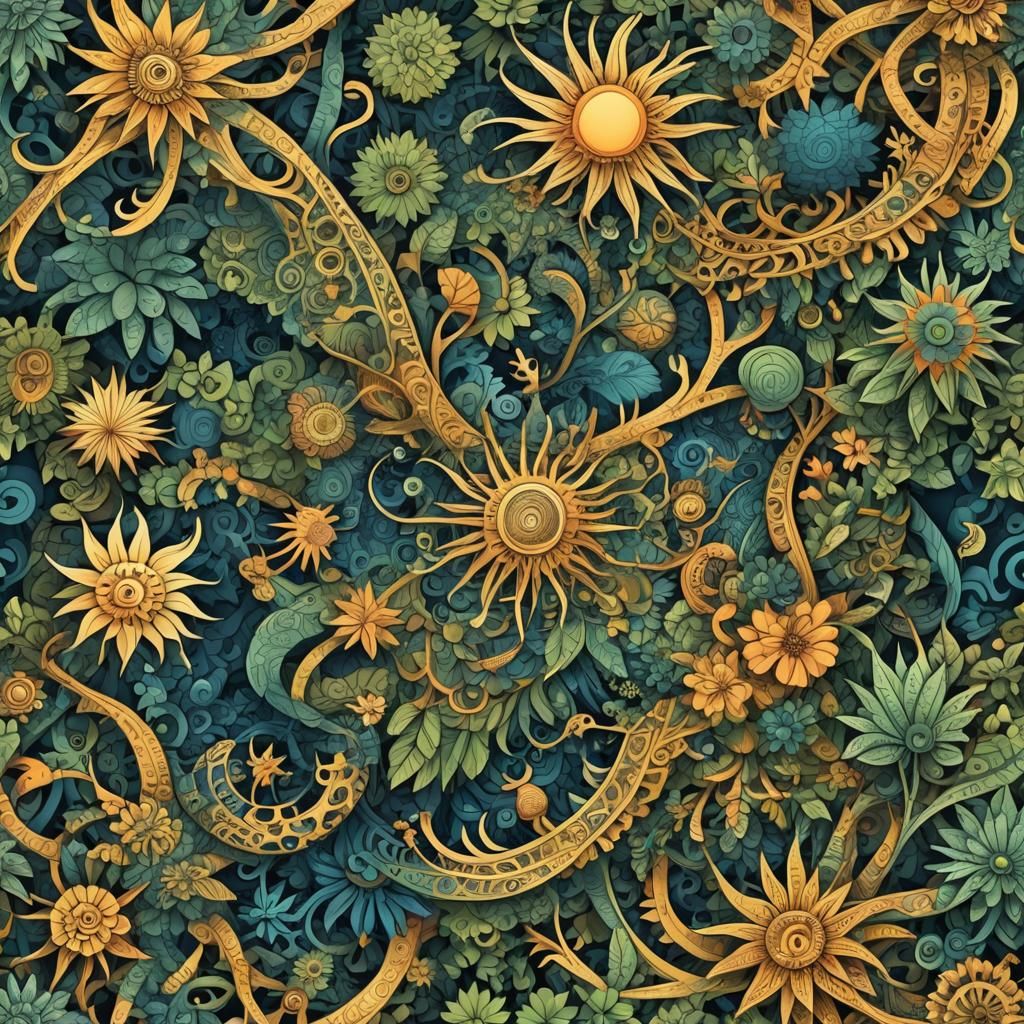 Intertwined Jungle Worlds: Abstract Vector Fractal Art