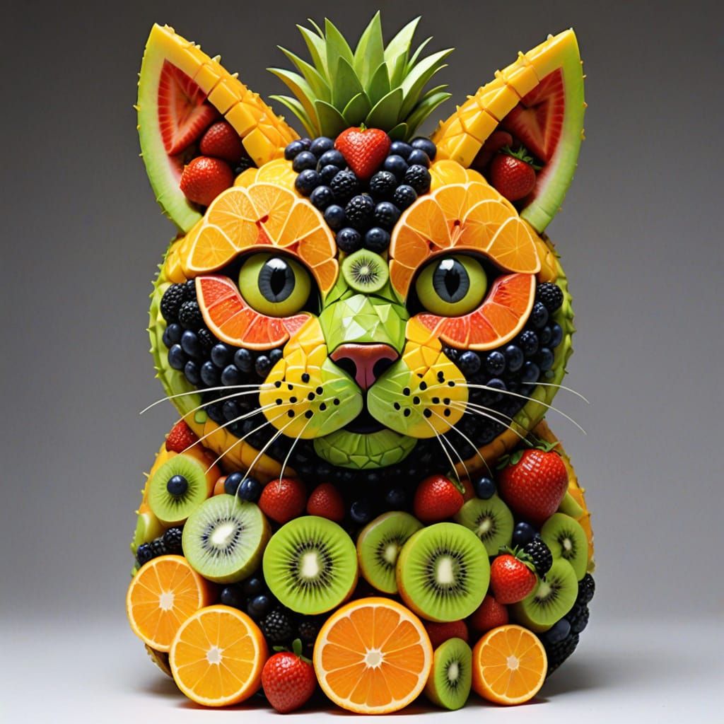 Fruit Cat Masterpiece in Vibrant Colors