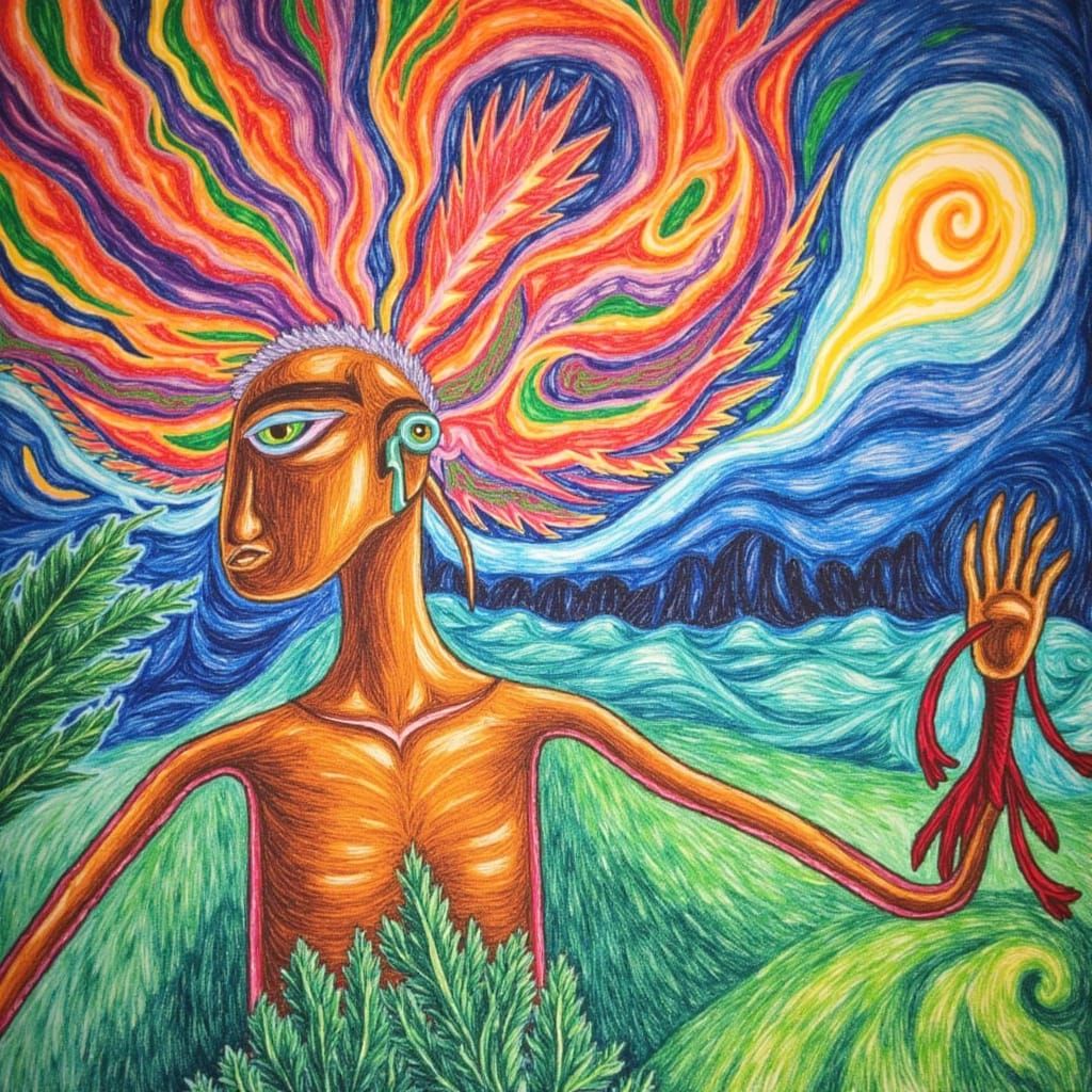 Vibrant Shamanic Dreamscapes in Digital Oil Pastels
