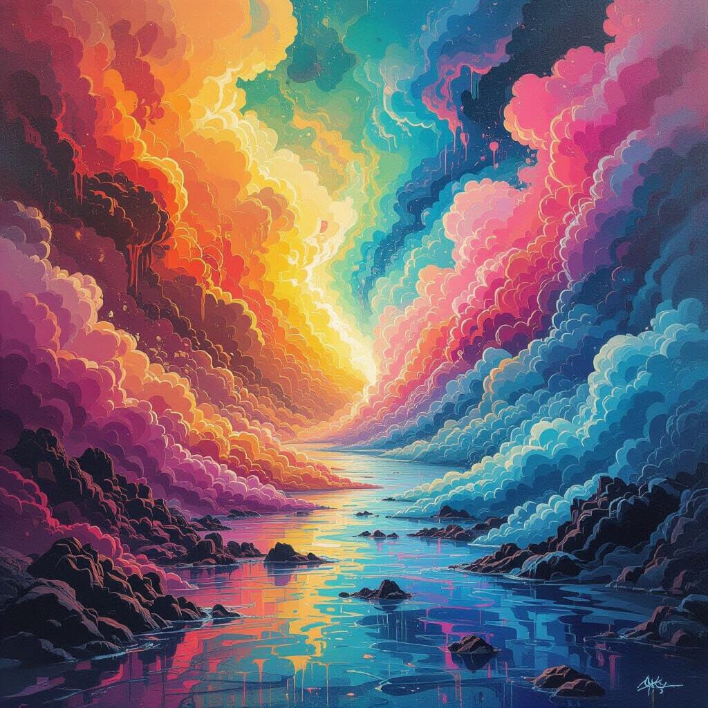 Colorful Swirling Clouds in Graffiti Street Art Style