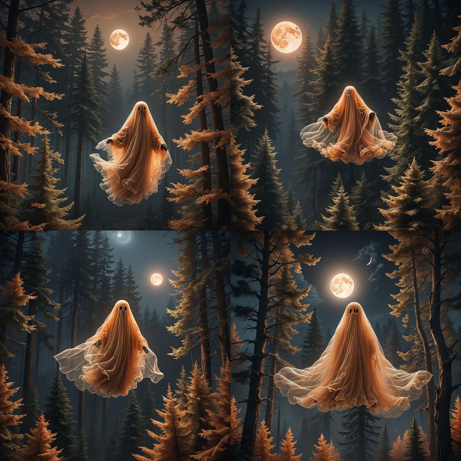 Orange Tulle Ghost Floats Before Full Moon