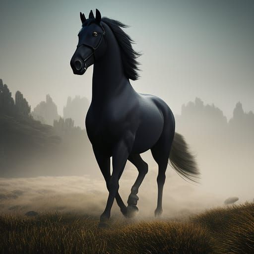 Art Deco Horse in Hyperrealistic Biopunk Seascape