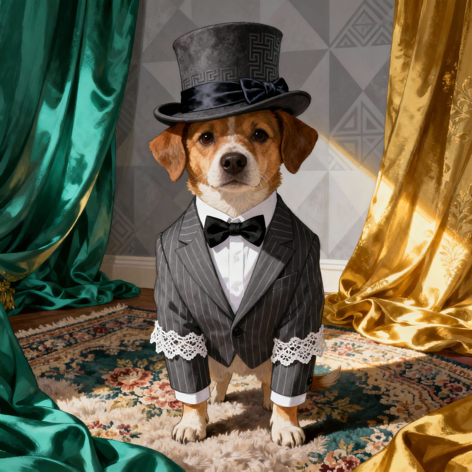 Distinguished Dog in Tailored Suit and Top Hat