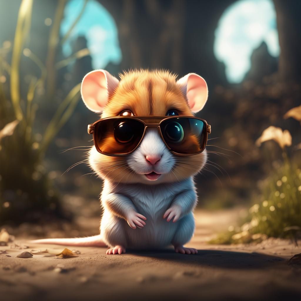 Hamster Cub in Sunglasses: Detailed Fantasy Art