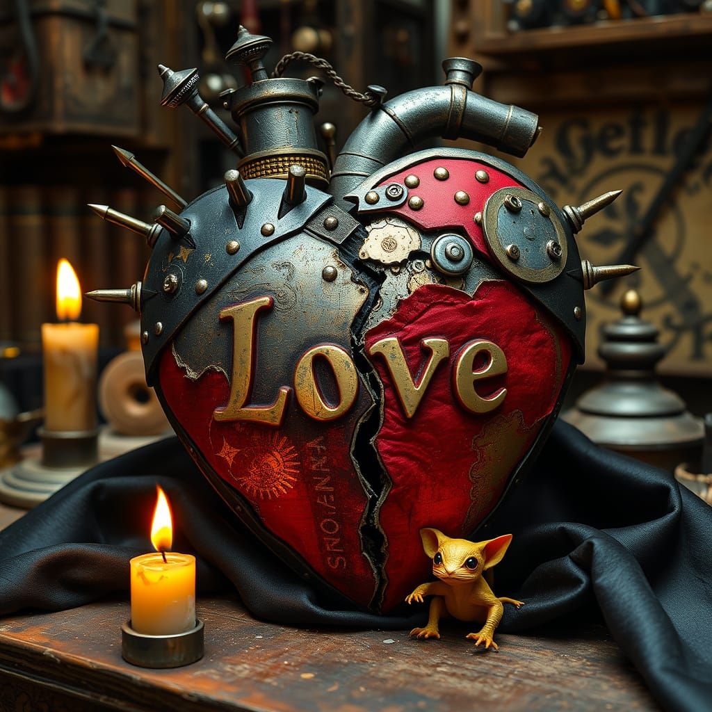 Cyberpunk Steampunk Heart in Dusty Curiosity Shop