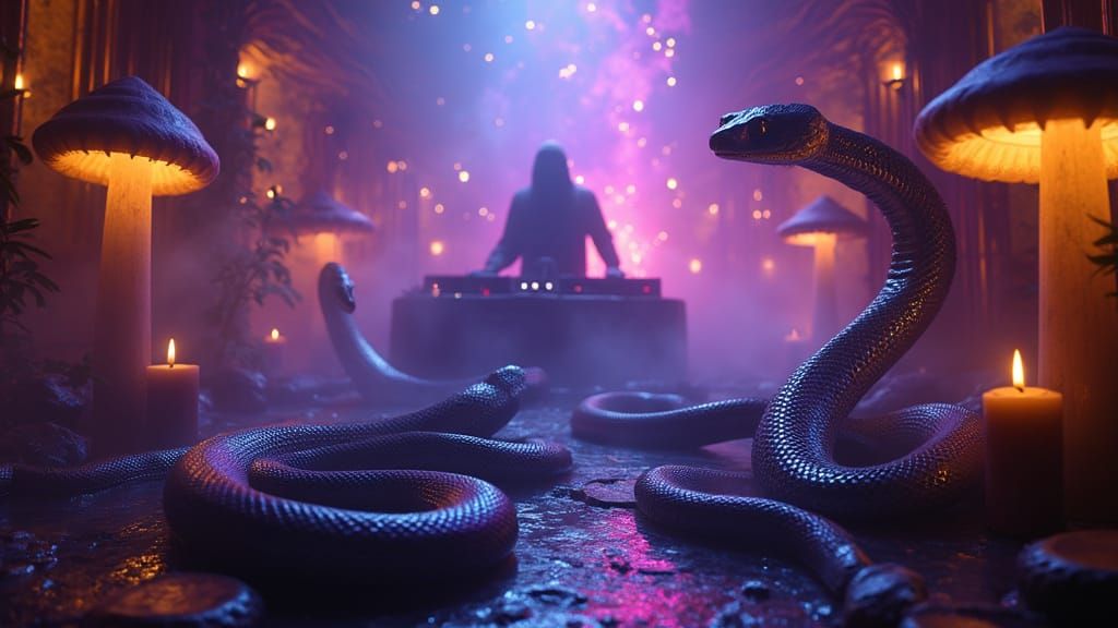 Serpents Dance in a Dark Fantasy Rave Nightclub