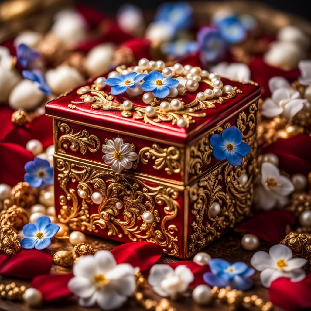 Luxury Box Overflowing with Jewels and Flowers