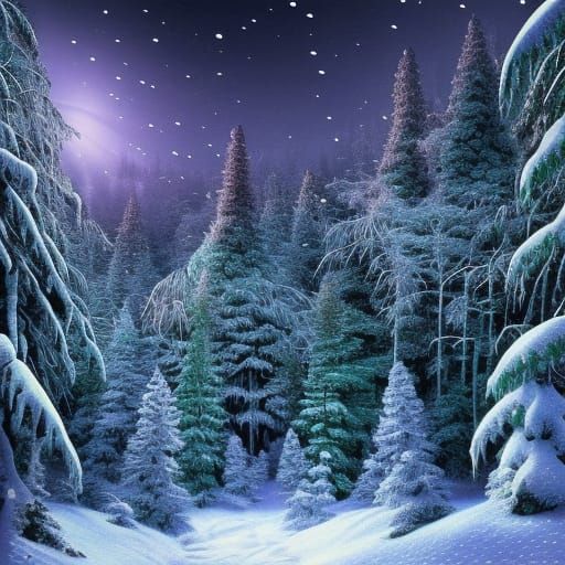 Glowing Eyes in Snow-Covered Winter Forest