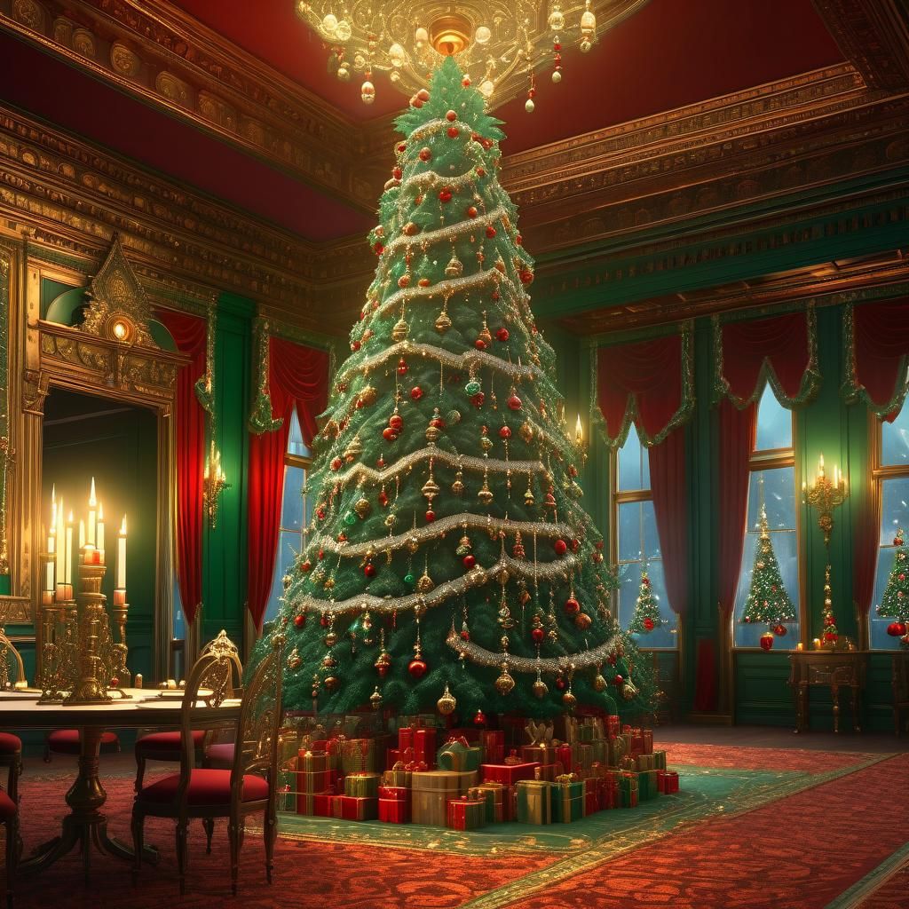 Ornate Victorian Christmas Tree in Art Nouveau Style