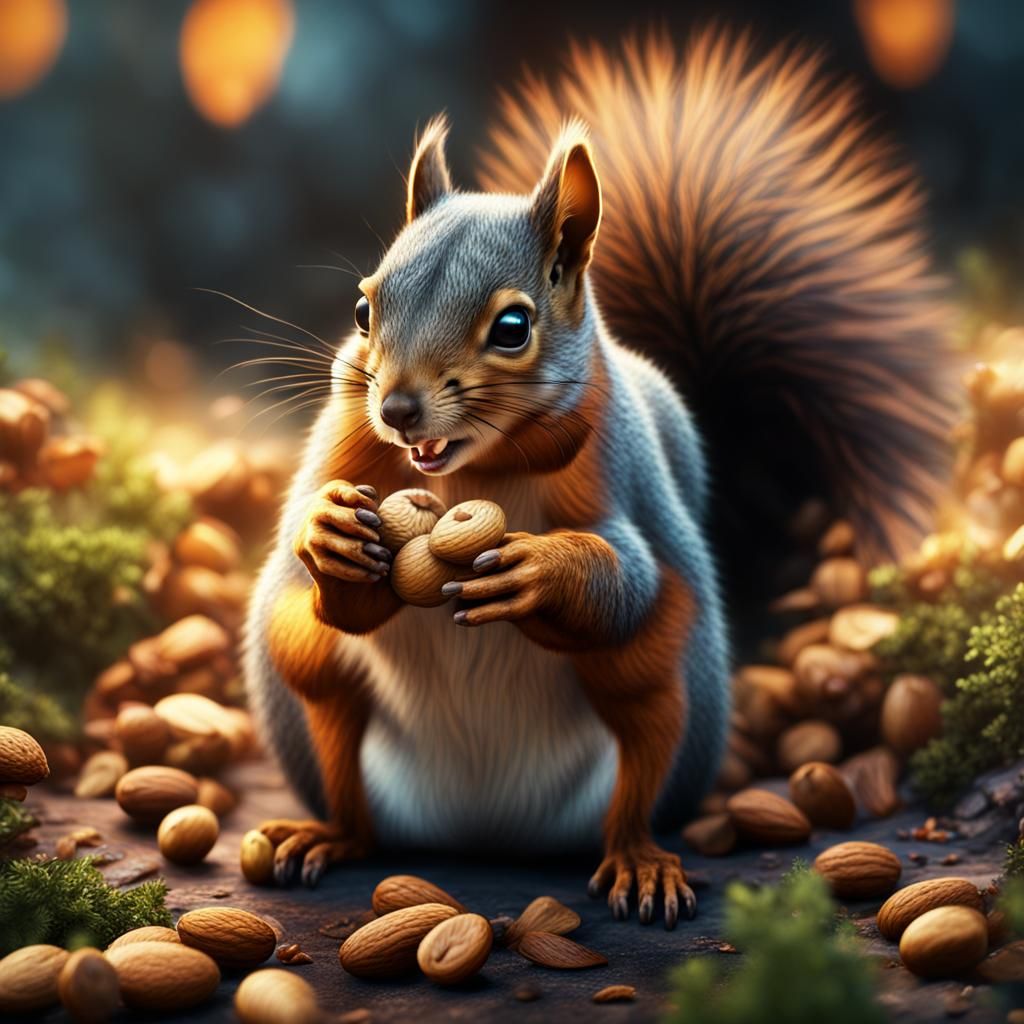 Squirrel Eating Nuts in Detailed Matte Painting