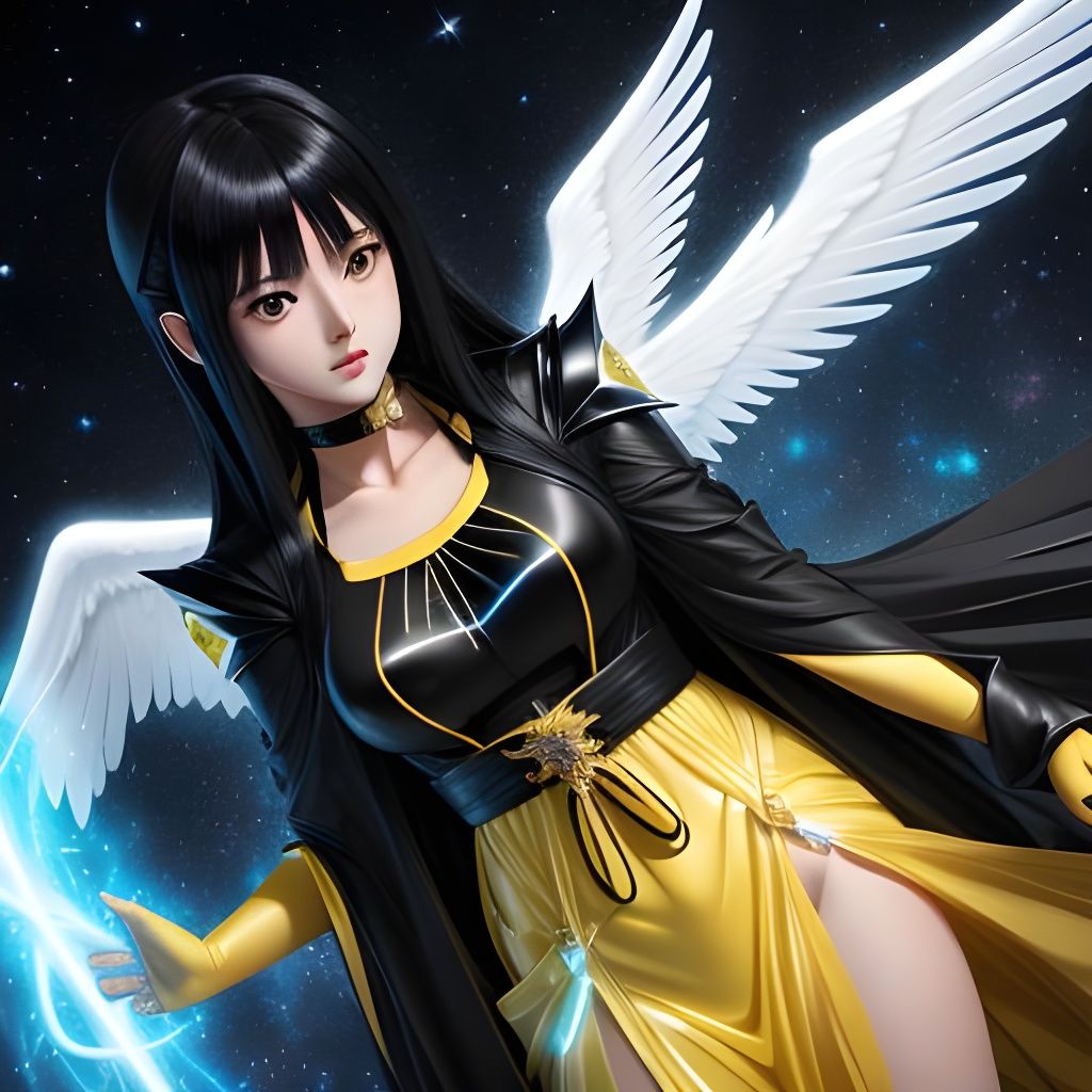 Glowing Glass Angel with Cosmic Energy in Anime Style