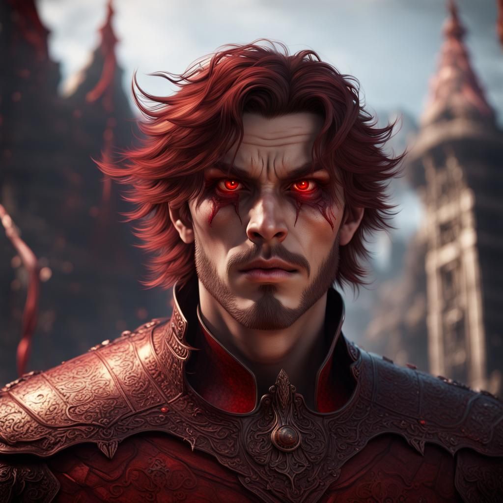 Detailed Portrait with Red Eyes in Fantasy Art Style