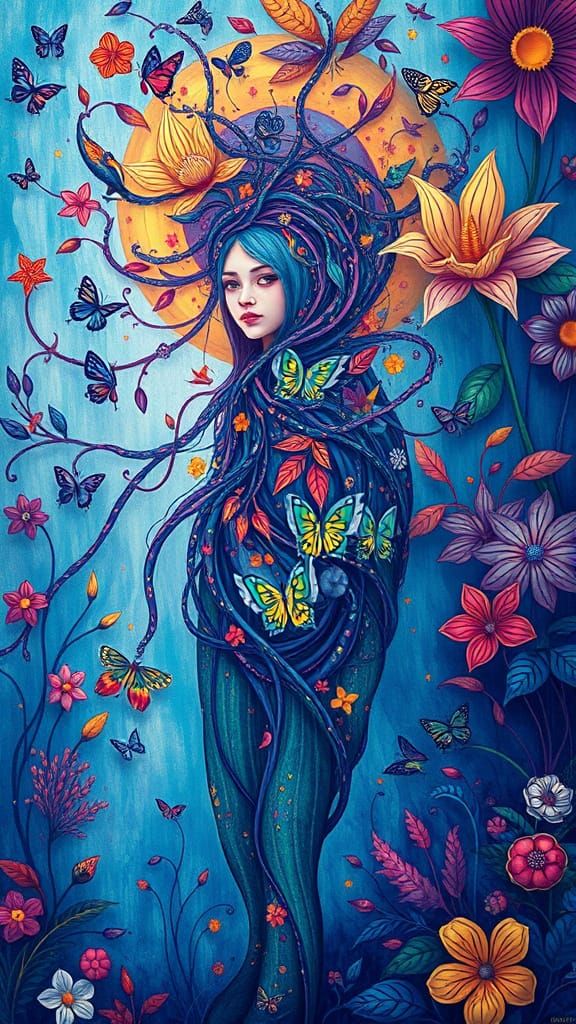 Ethereal Goddess Amidst Fantasy Floral Realm