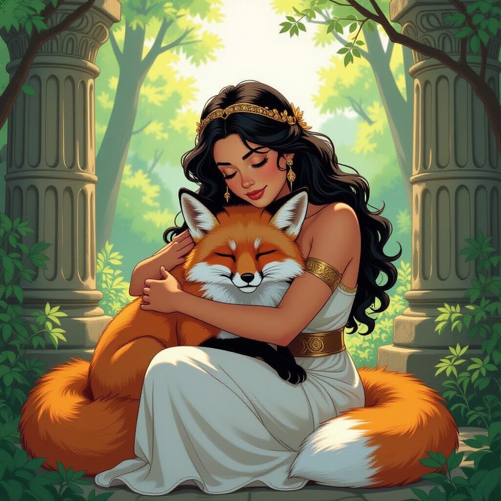 Greek Goddess with Fox, Comic Book Art