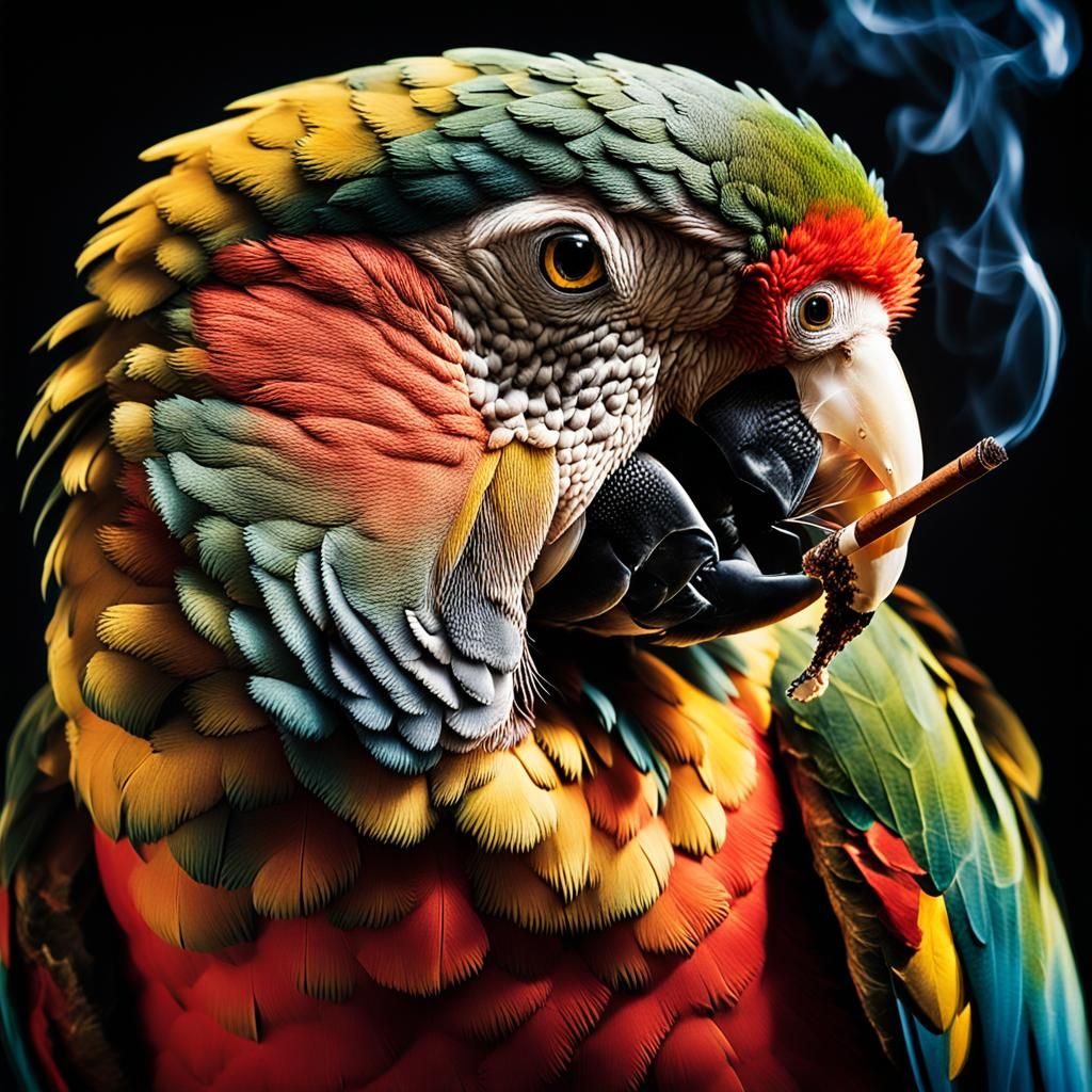Parrot Smoking Cigar in Dutch Master Lighting
