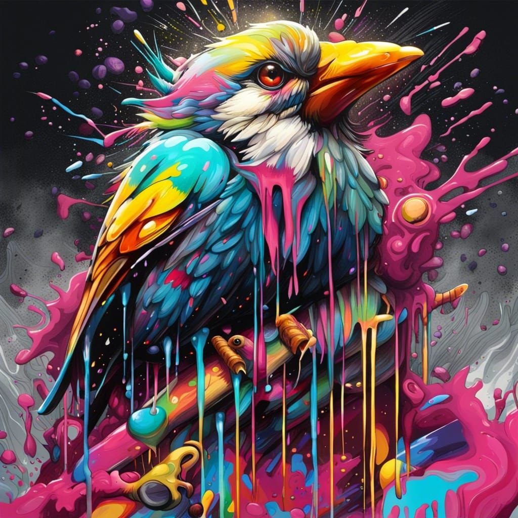 Bird in Graffiti Art Style Suffering Pollution