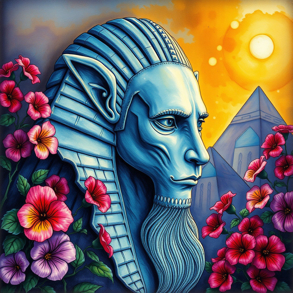 Twilight Sphinx Among Petunias in Art Nouveau Style