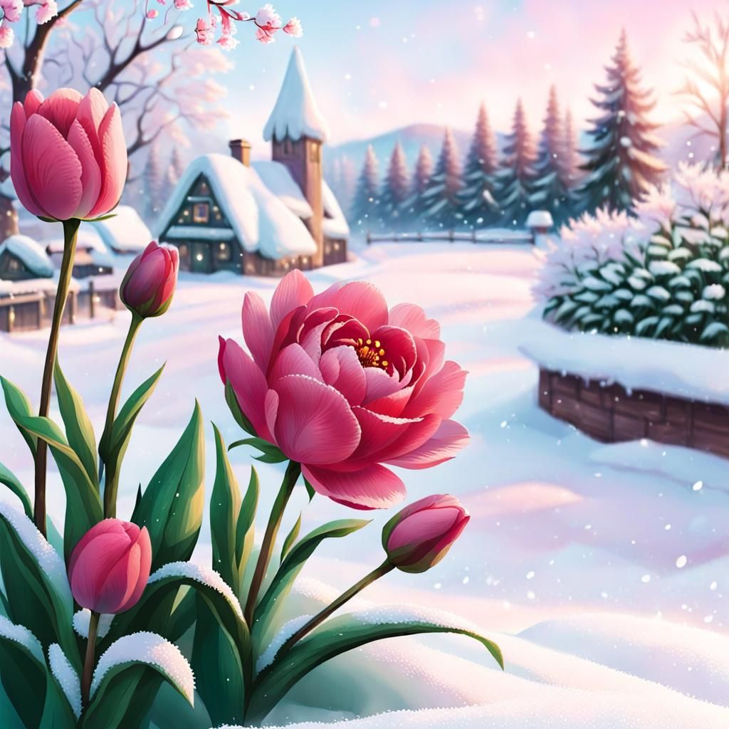 Icy Tulip: A Winter Flower in Bloom