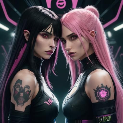 Cyberpunk Twins with Neon Accents