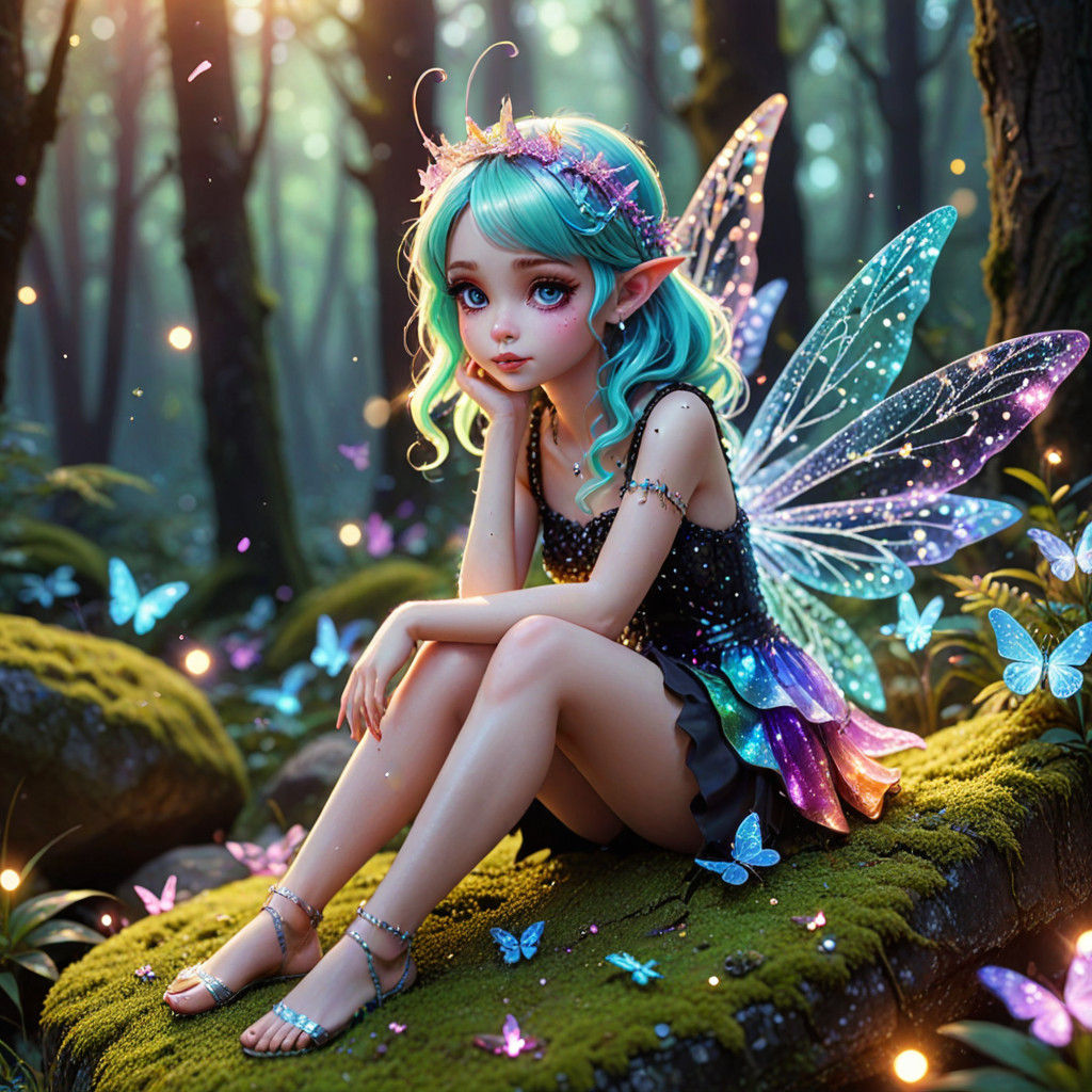 Whimsical Pastel Goth Fairy Amidst Glittering Sparkles