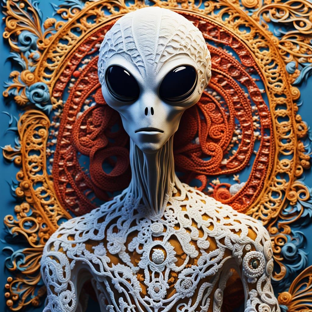 Alien Holding Doily: Abstract Expressionist Oil Painting