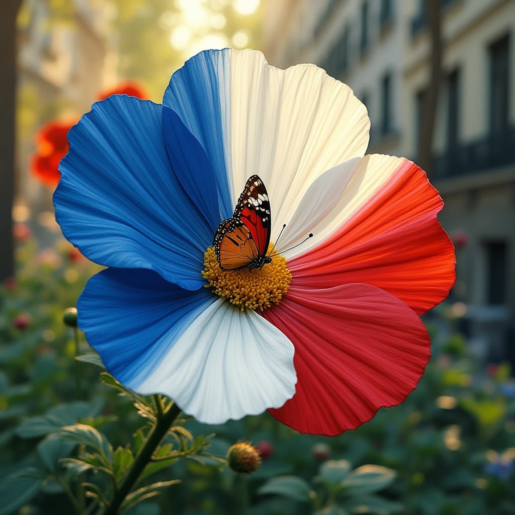 Tricolor Flower With Butterfly in Urban Nature Scene