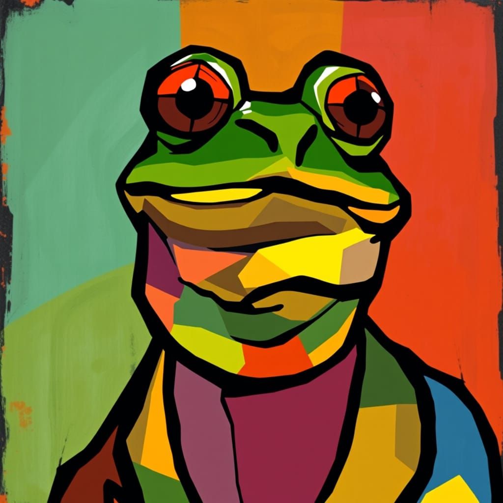 Cubist Pepe the Frog in Vibrant, Expressive Colors