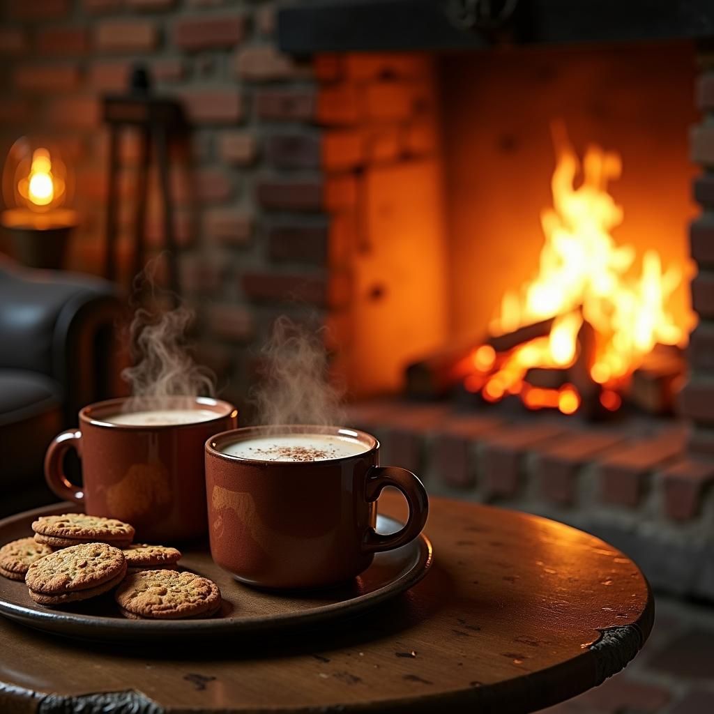 Cozy Lounge with Hot Chocolate and Hellish Fire