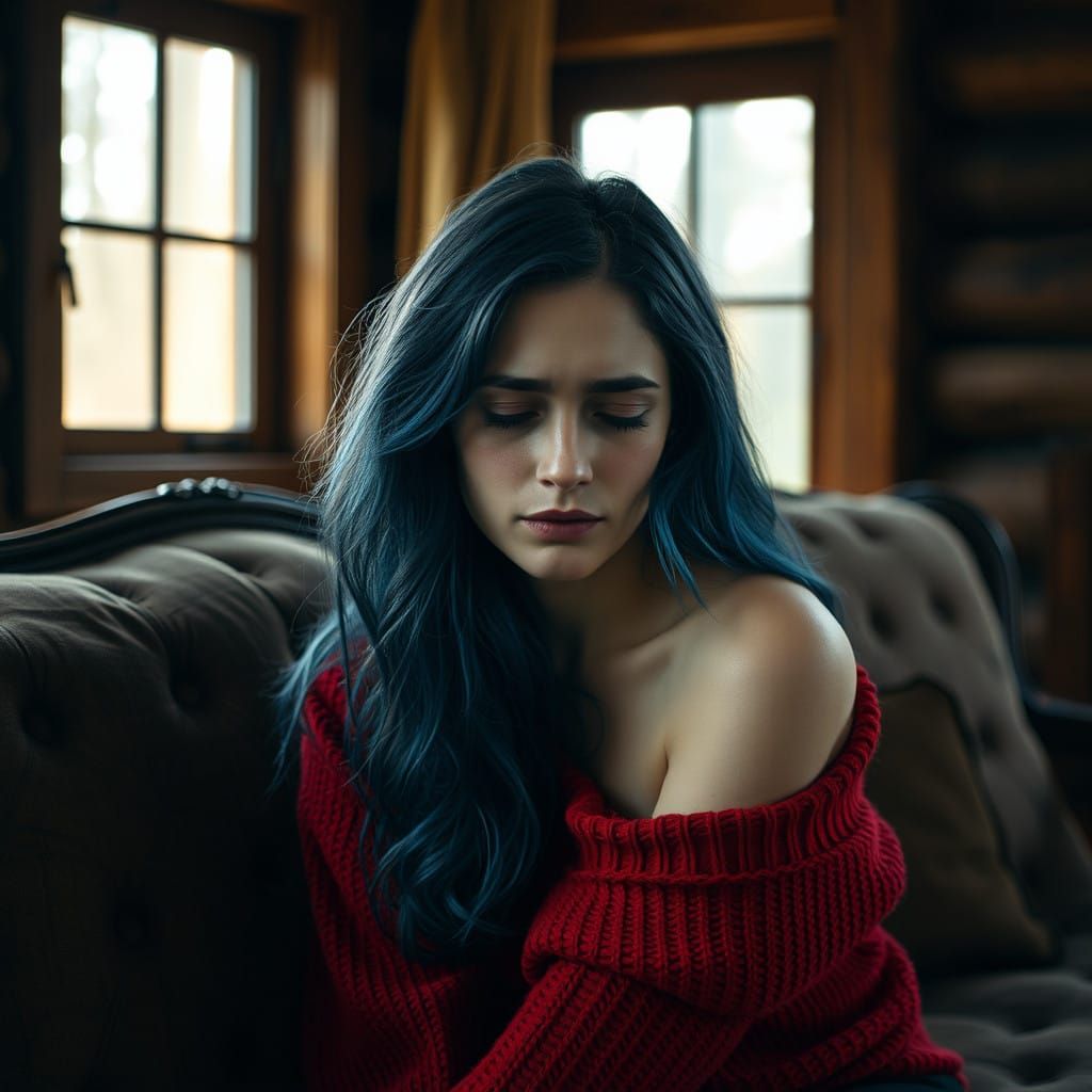 Surreal Woman in Emotional Turmoil, Shot in Cinematic Style