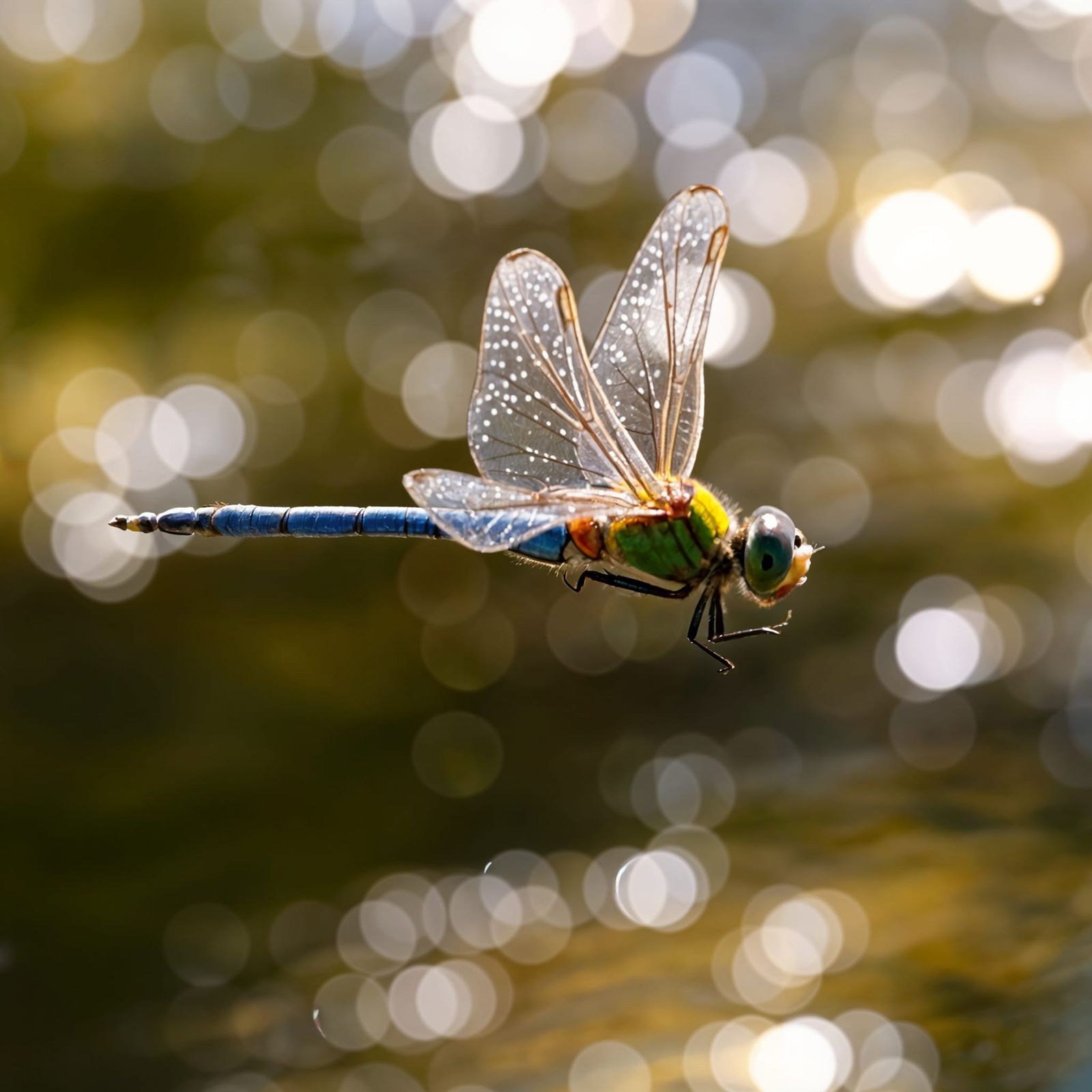 Close-Up Photograph of a Dragonfly in Flight