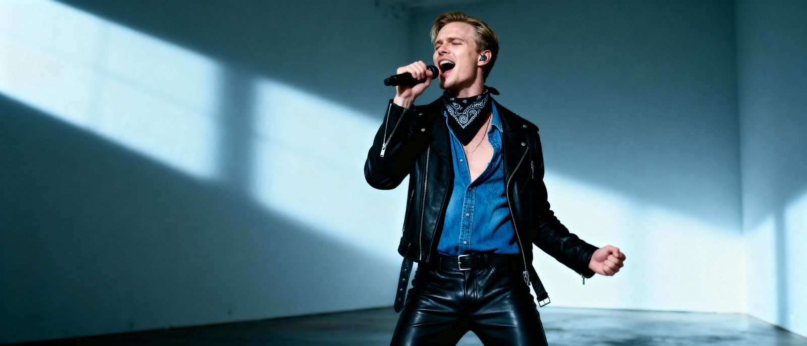 Man Sings Passionately in Dramatic Light