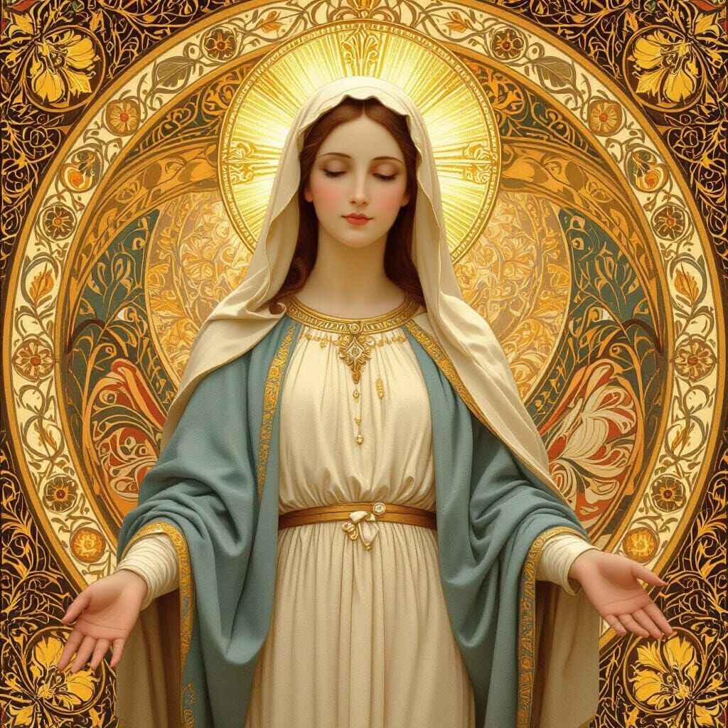 Virgin Mary in Golden Light: Classical Art