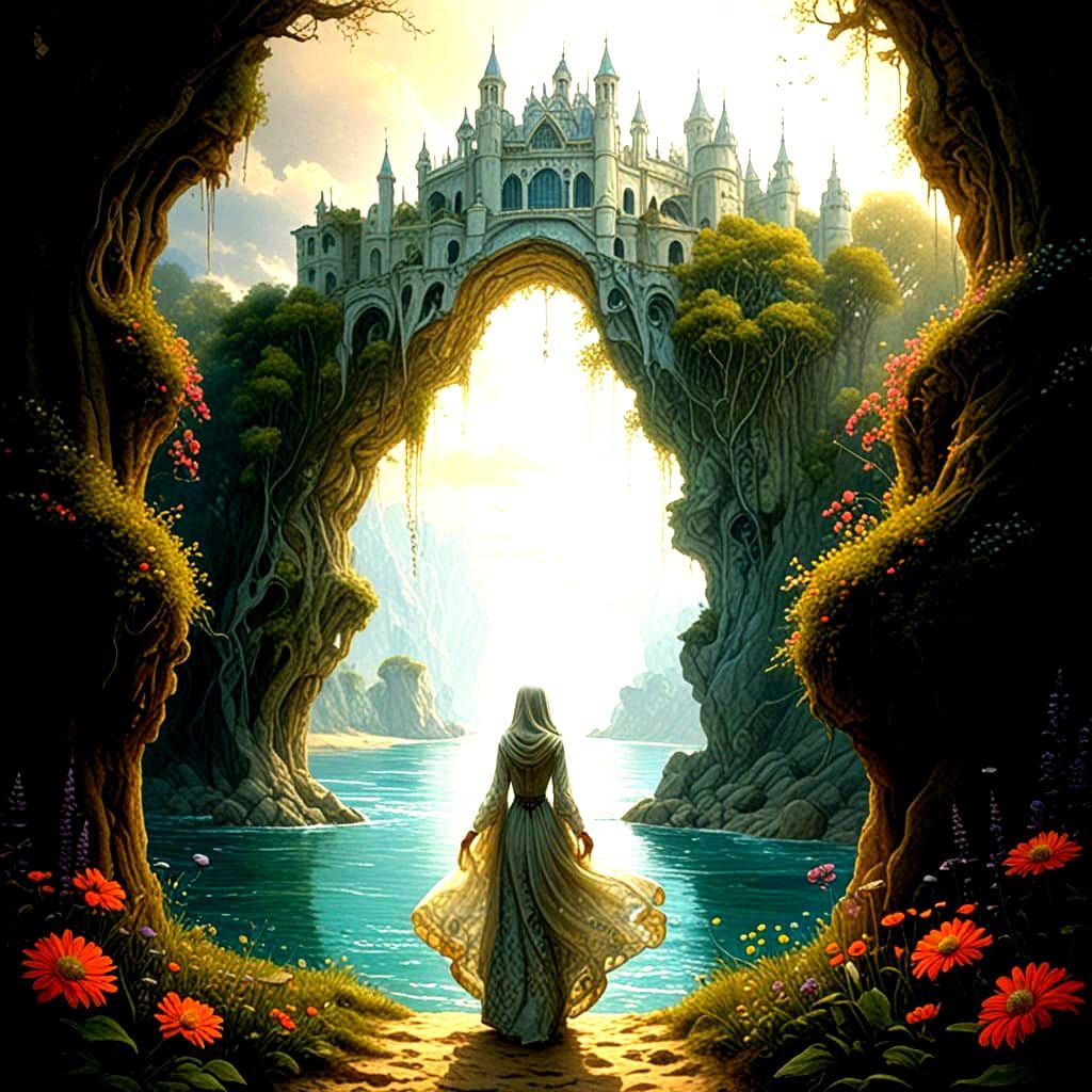 Victorian Mansion Amidst Wildflowers and Sandy Beach