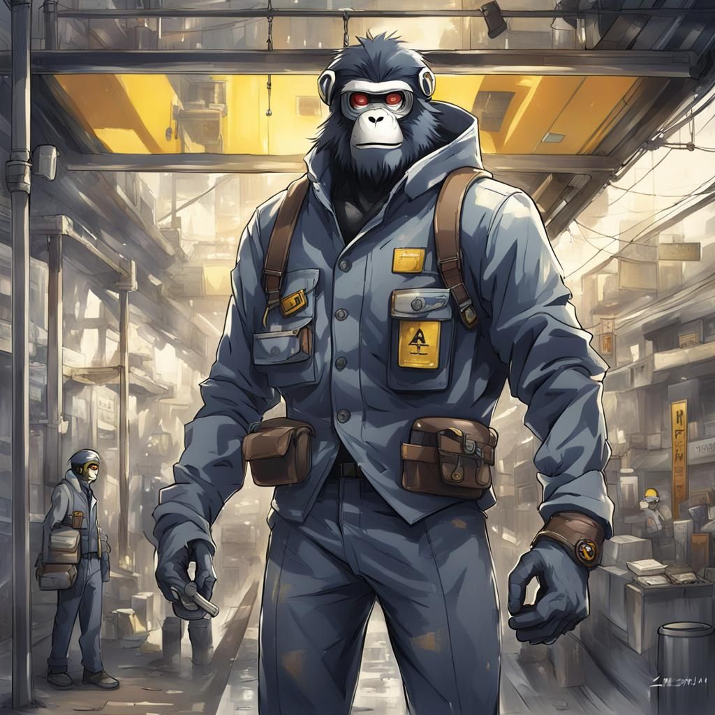 Steel Man and Monkey in Anime Style