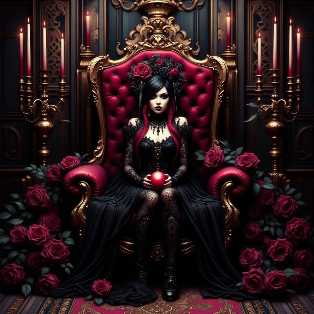 Gothic Woman with Crystal Ball in Dark Fantasy Style