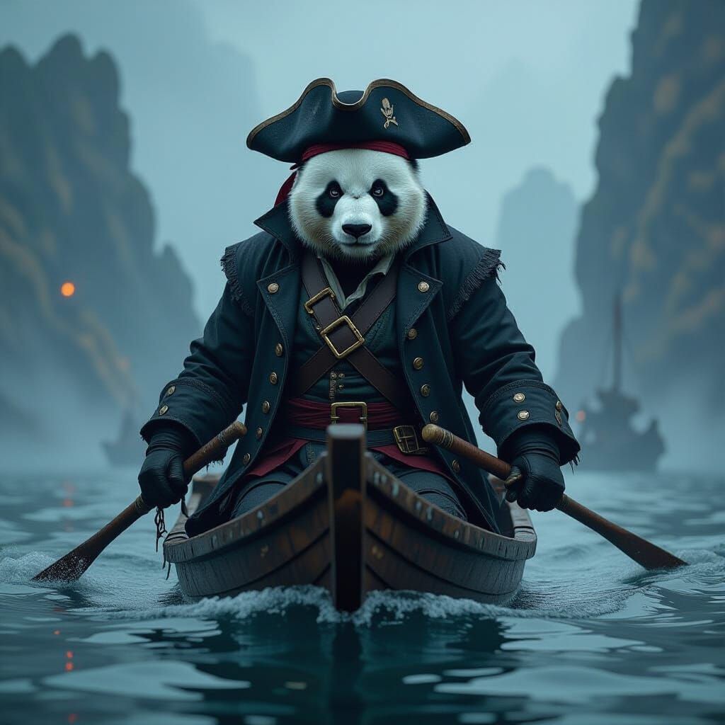 Panda Pirate Sailing in Dark Gritty Style