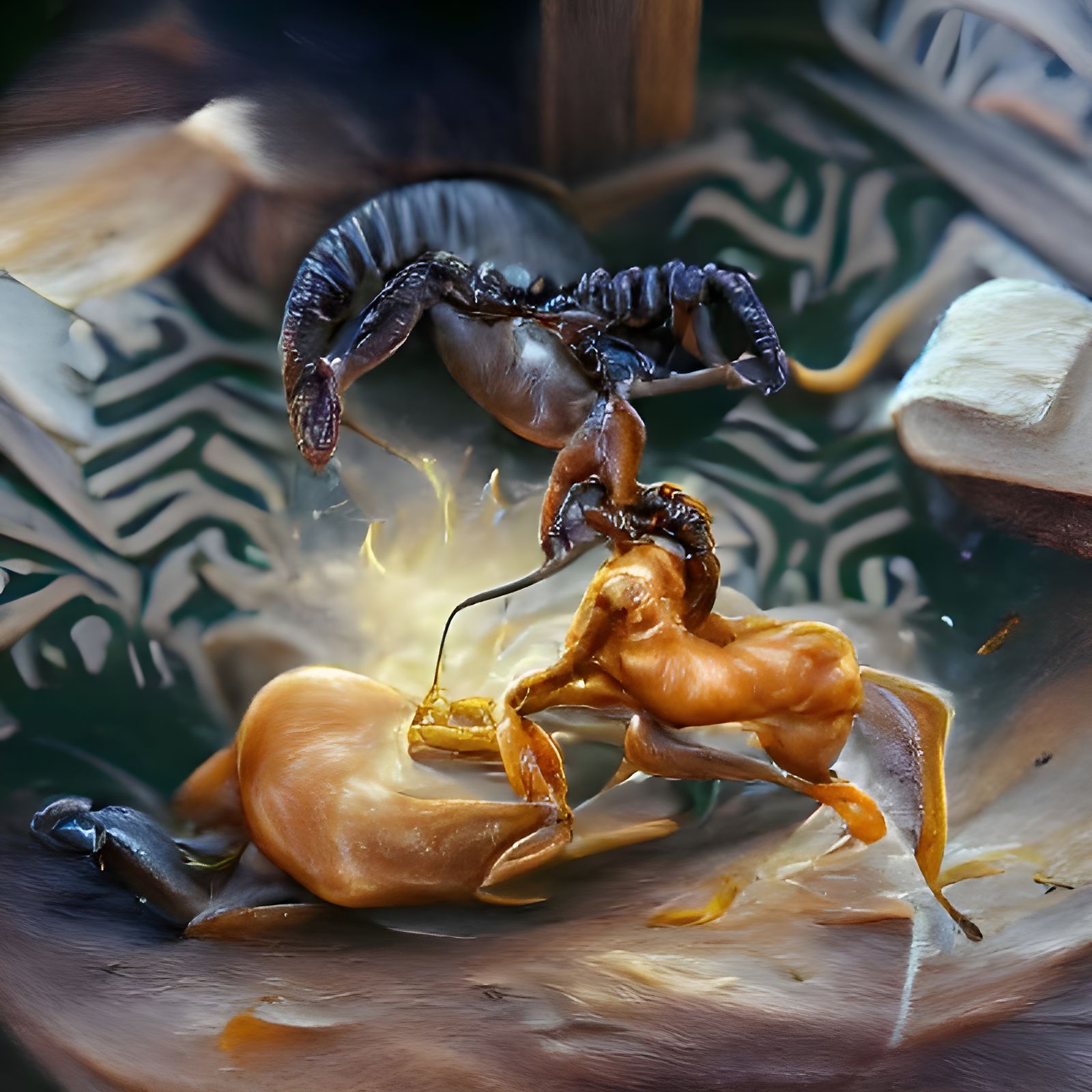 Scorpion Victory Over Centaur: Detailed Oil Painting