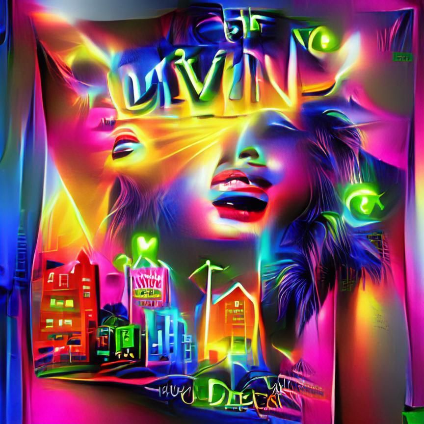Neon Dreamscape Poster Art with Sunshine